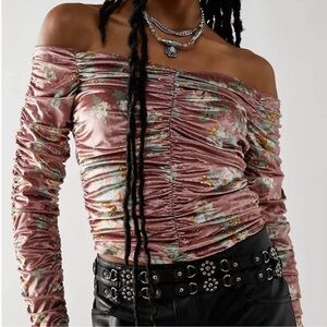 Free People Pink Floral Off-Shoulder Top
